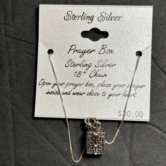 Sterling Silver Prayer Box 925 Necklace With 18" Chain - Picture 3 of 9